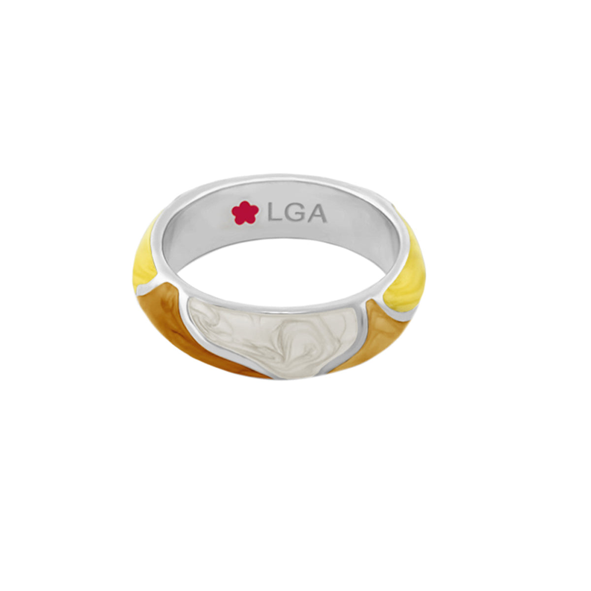 Earth Wind Stackable Ring by Lauren G Adams, yellow orange enamel with white marbled center on Tampa Home & Garden Store