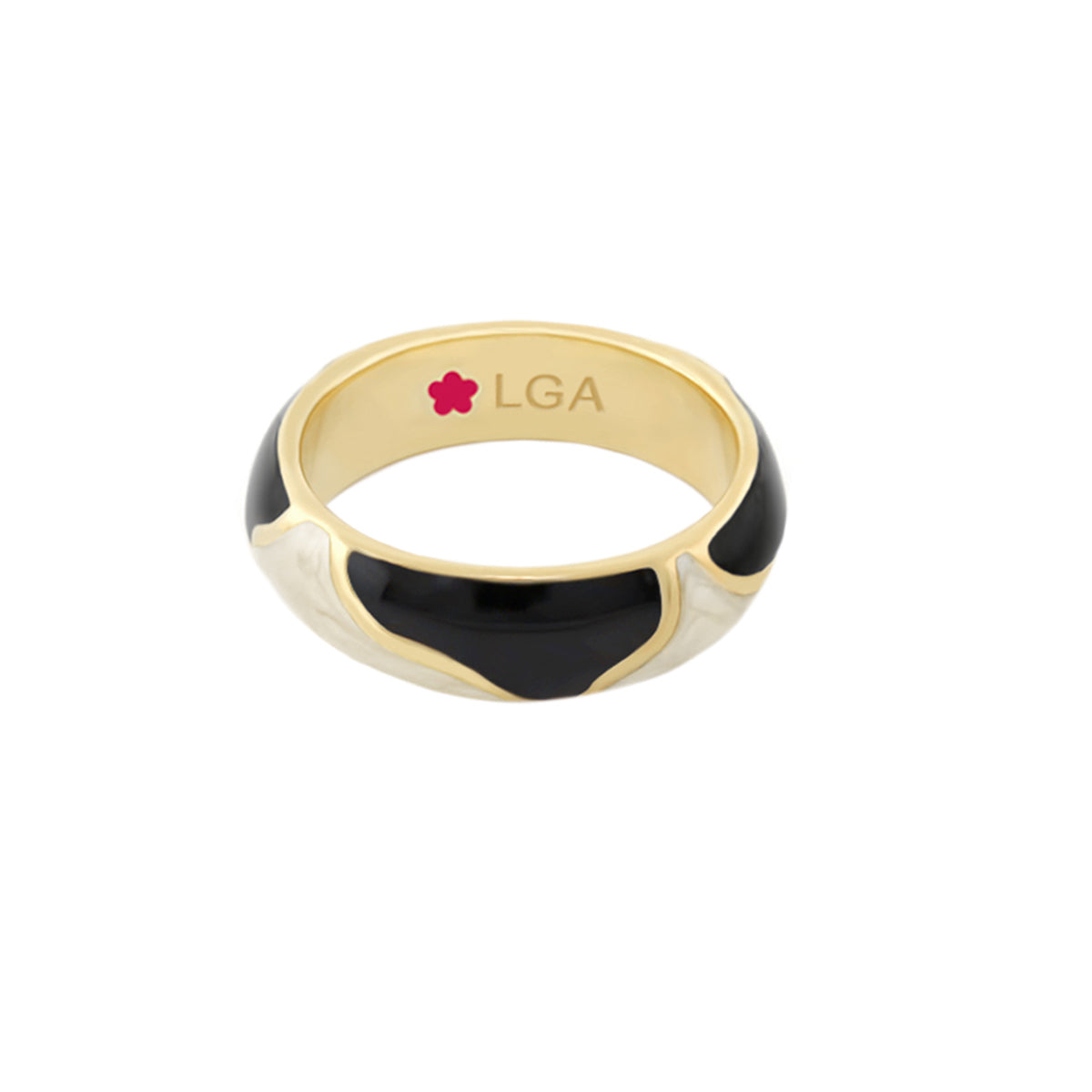 Earth Wind Stackable Ring, gold band with black enamel inlay, LGA inside on Tampa Home & Garden Store