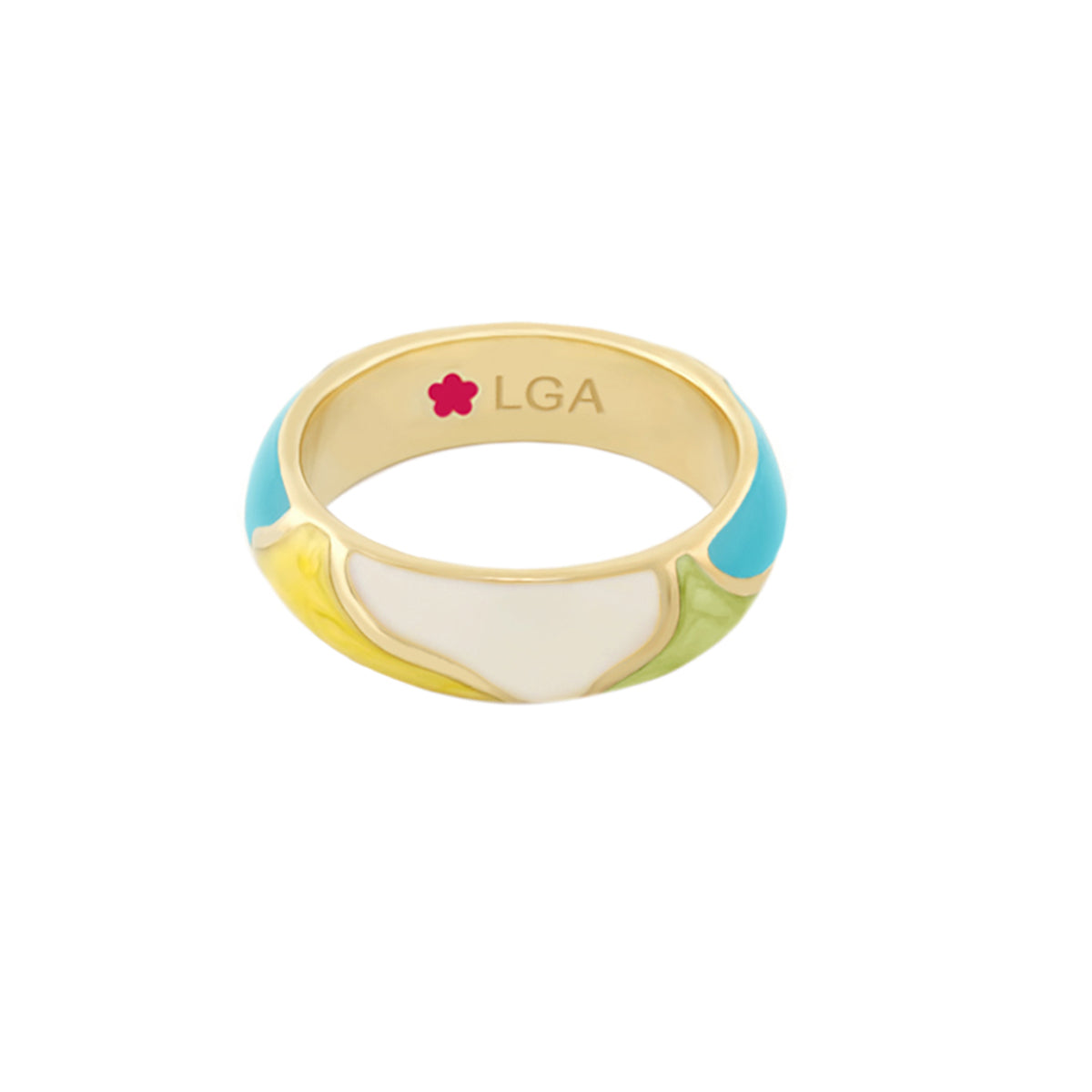 Earth Wind Stackable Ring by Lauren G Adams, colorful enamel segments on gold band on Tampa Home & Garden Store