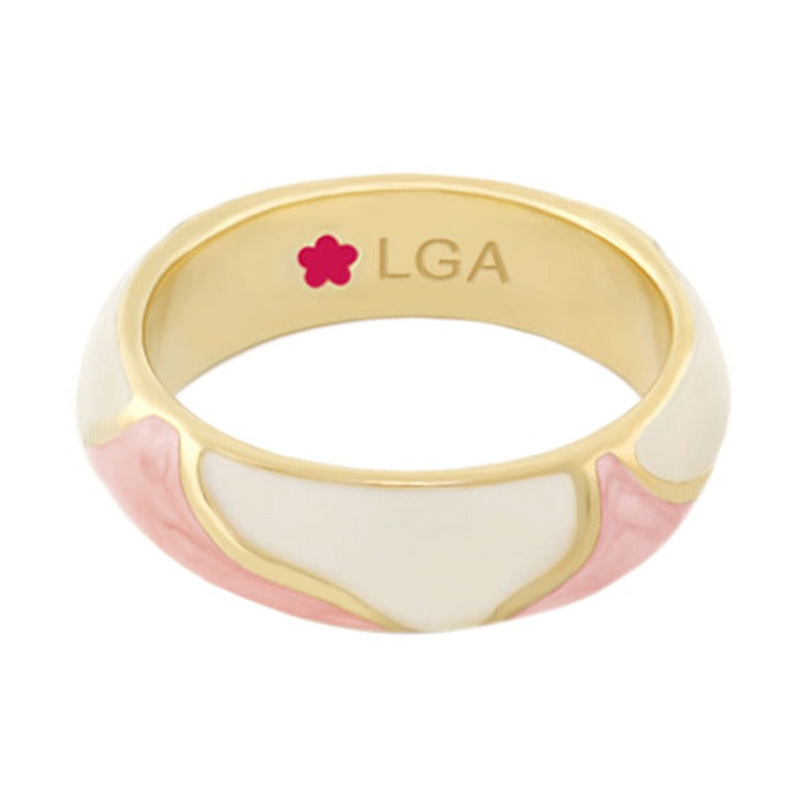 Earth Wind Stackable Ring by Lauren G Adams in gold-tone with white enamel and pink edges on Tampa Home & Garden Store