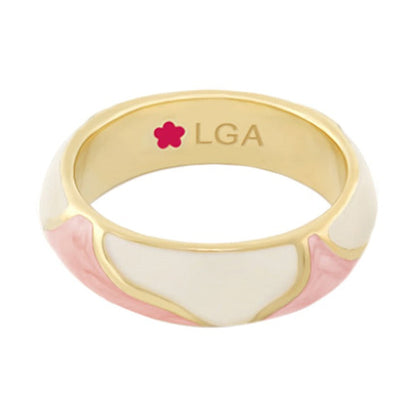 Earth Wind Stackable Ring by Lauren G Adams in gold-tone with white enamel and pink edges on Tampa Home & Garden Store