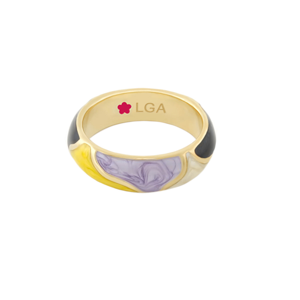 Earth Wind Stackable Ring gold-tone with purple enamel and yellow and black inlays by LGA on Tampa Home & Garden Store