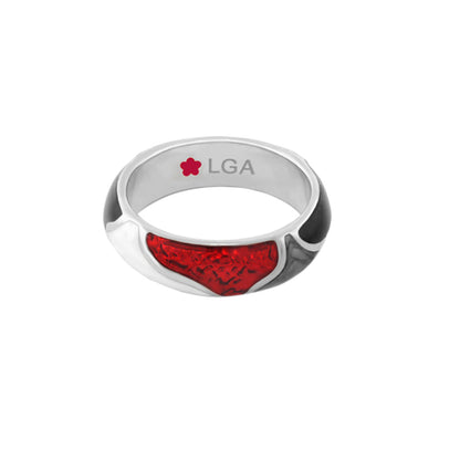 Earth Wind Stackable Ring by Lauren G Adams with red enamel inlay and LGA on silver band on Tampa Home & Garden Store