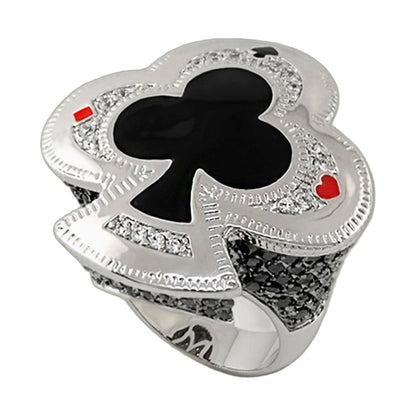 Lauren G Adams Players Club ring, silver-tone with crystal border and black clover center on Tampa Home & Garden Store