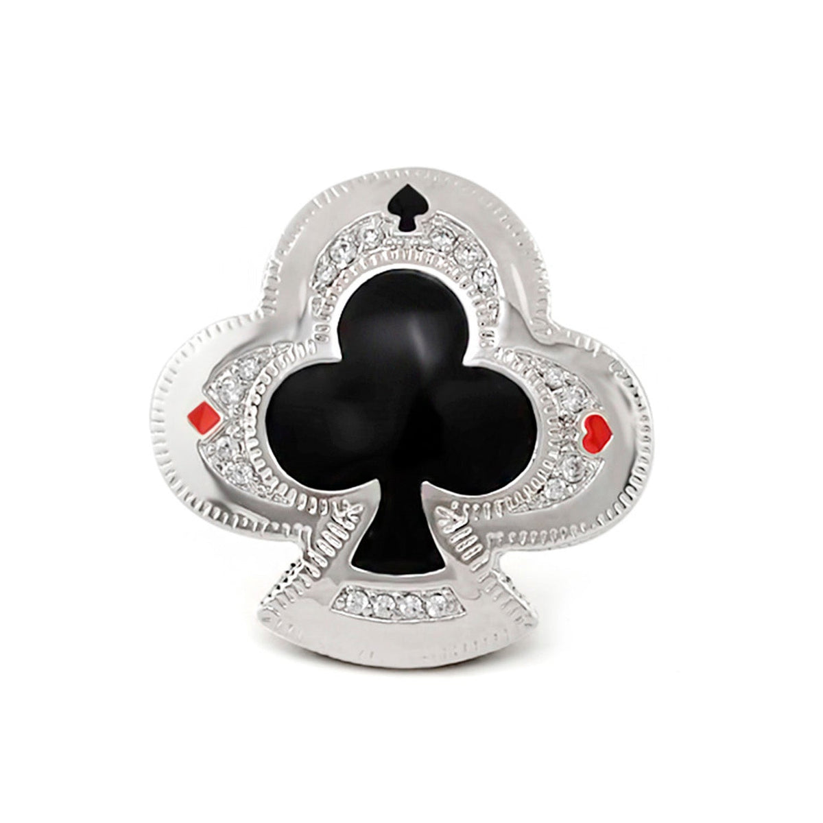 Players Club Cocktail Ring with black enamel club centerpiece and crystal accents Lauren G Adams on Tampa Home & Garden Store