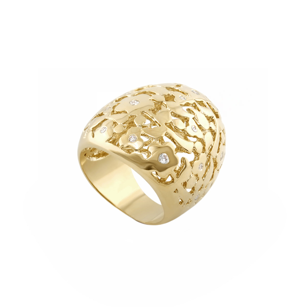 Orly Flowers Cocktail Ring with floral lattice dome and crystal accents on Tampa Home & Garden Store