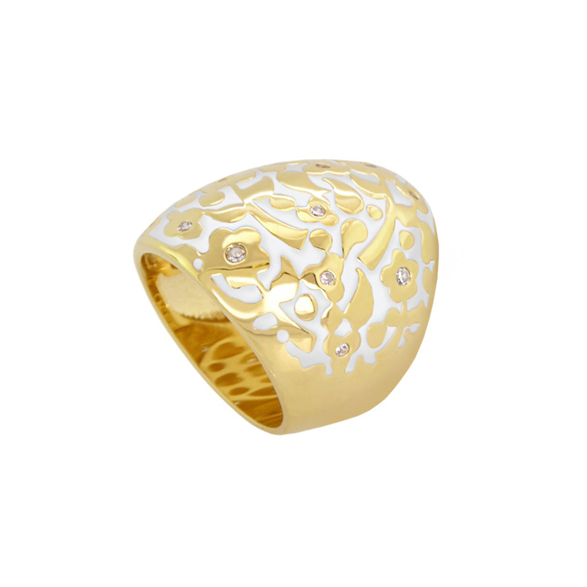 Flowers by Orly Cocktail Ring gold-tone with white enamel floral lattice and crystal accents by Lauren G Adams on Tampa Home & Garden Store