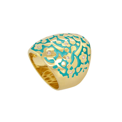 Flowers by Orly Cocktail Ring Bold Crystal Dot Dome in gold-tone turquoise enamel on Tampa Home & Garden Store