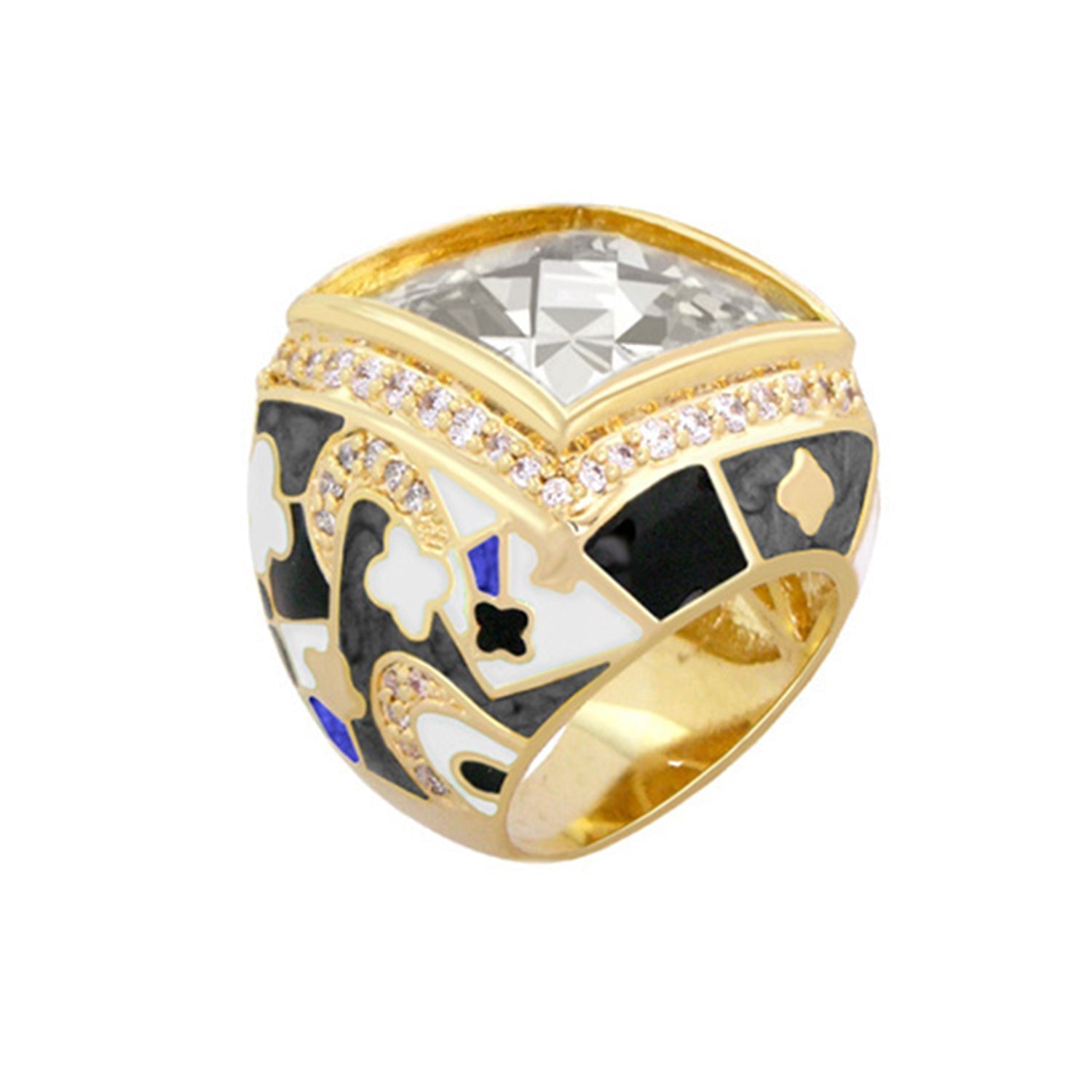 Fun Clover Cocktail Ring by Lauren G Adams, gold-tone with large clear center stone on Tampa Home & Garden Store