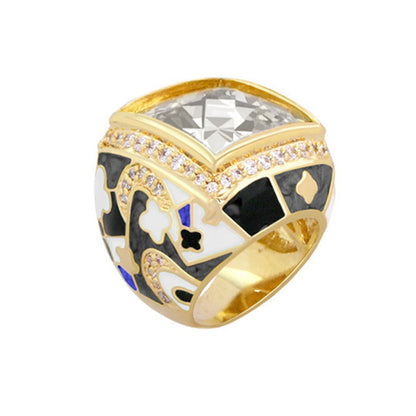 Fun Clover Cocktail Ring by Lauren G Adams, gold-tone with large clear center stone on Tampa Home & Garden Store