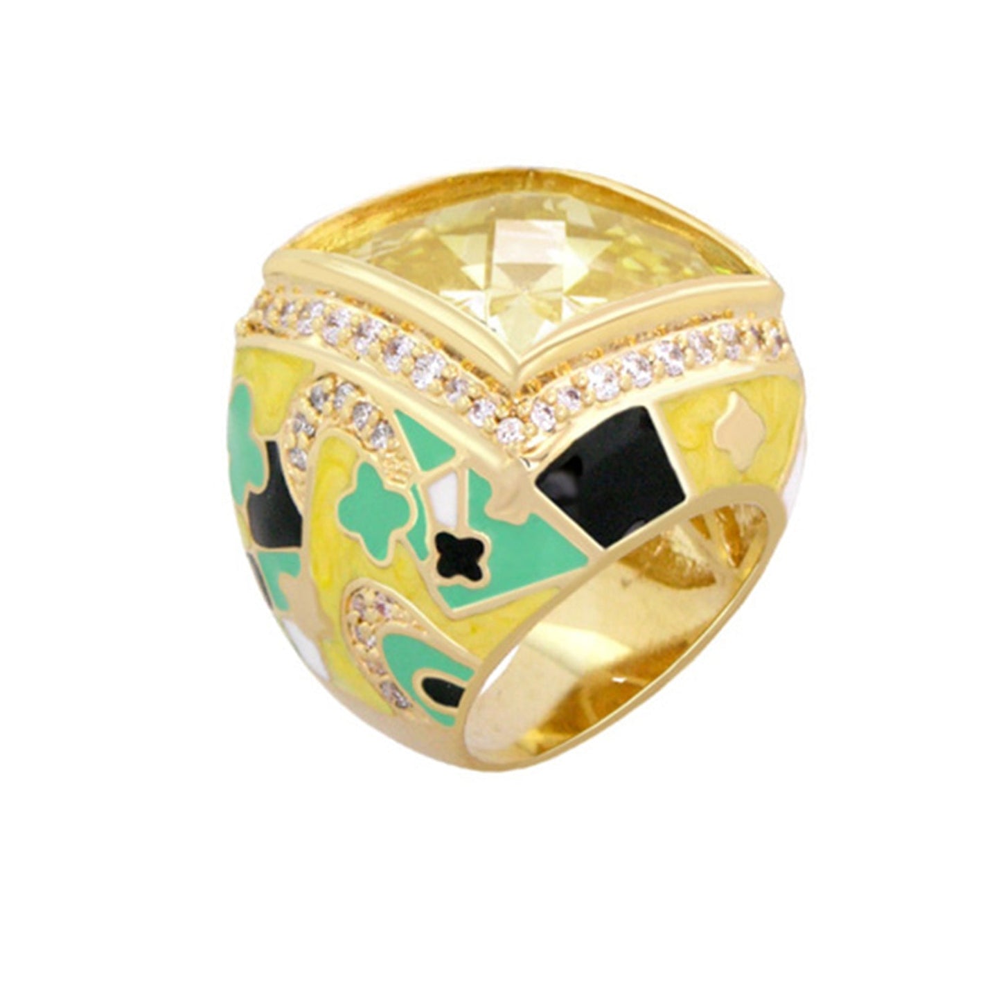 Lauren G Adams Fun Clover Cocktail Ring: gold tone band, yellow gemstone, clover enamel on Tampa Home & Garden Store