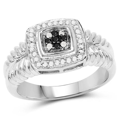 Ring 0.19ct black/white diamond cluster in .925 sterling silver with braided band Bids.com on Tampa Home & Garden Store