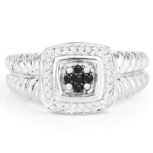 Ring by Bids.com 0.19ct black and white diamonds in halo .925 sterling silver split shank on Tampa Home & Garden Store
