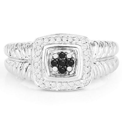 Ring by Bids.com 0.19ct black and white diamonds in halo .925 sterling silver split shank on Tampa Home & Garden Store
