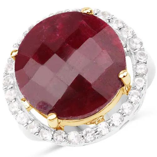 Ring by Bids.com with 13.10 ct dyed ruby center and white topaz halo in .925 sterling silver on Tampa Home & Garden Store