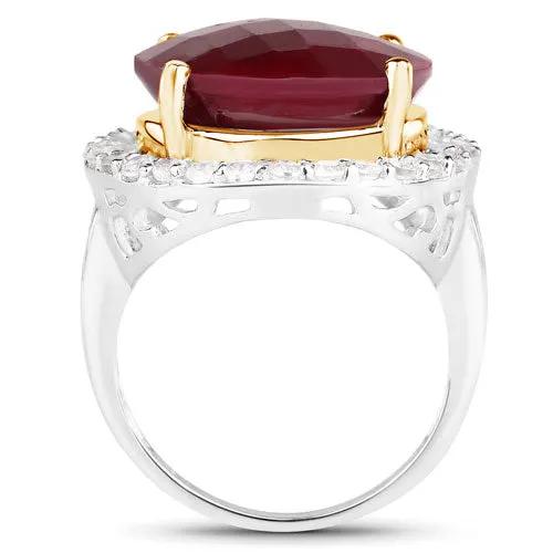 Ring with 13.10ct dyed ruby and white topaz in .925 sterling silver, gold-tone prongs on Tampa Home & Garden Store