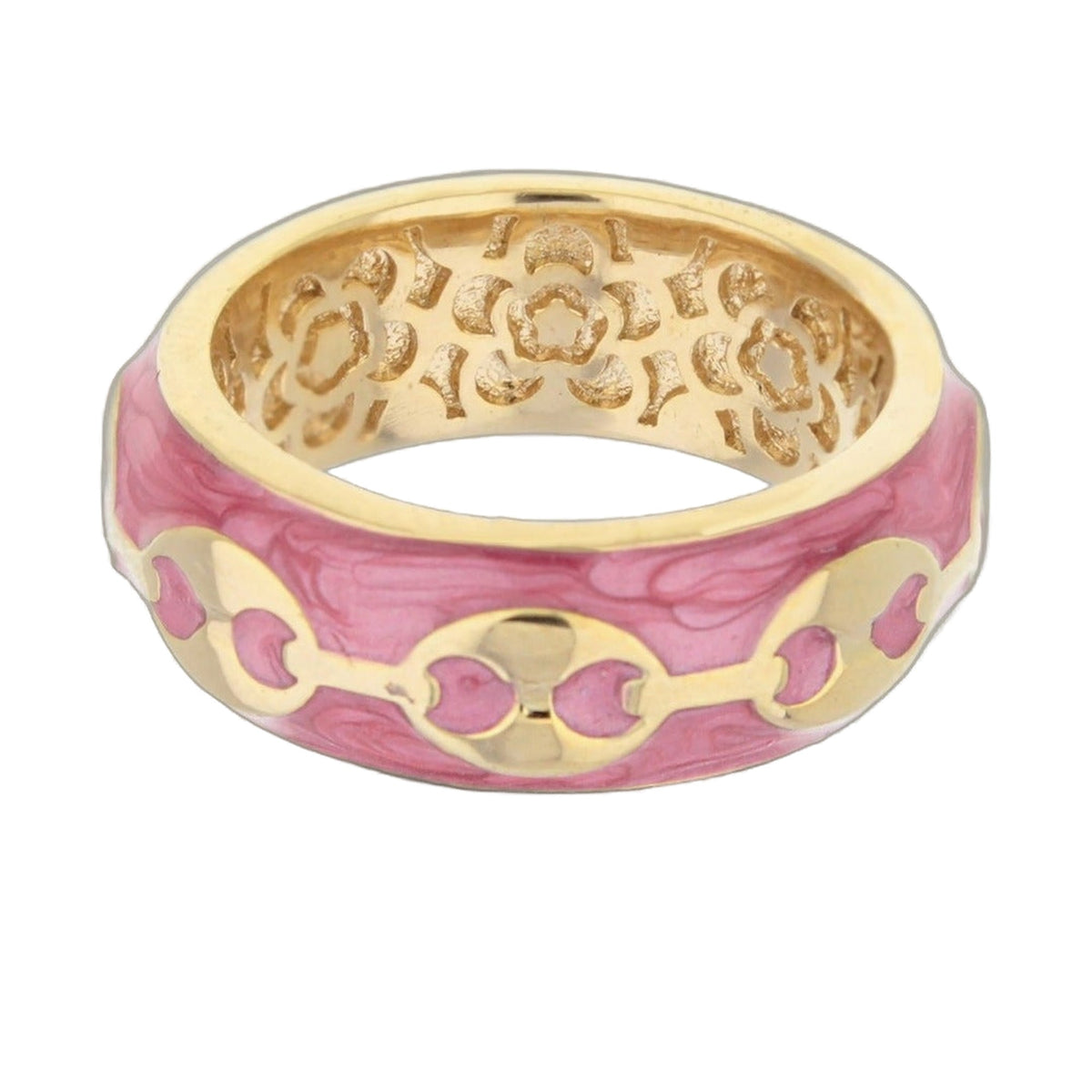 Milano Band Ring pink enamel with gold inner lattice by Lauren G Adams on Tampa Home & Garden Store