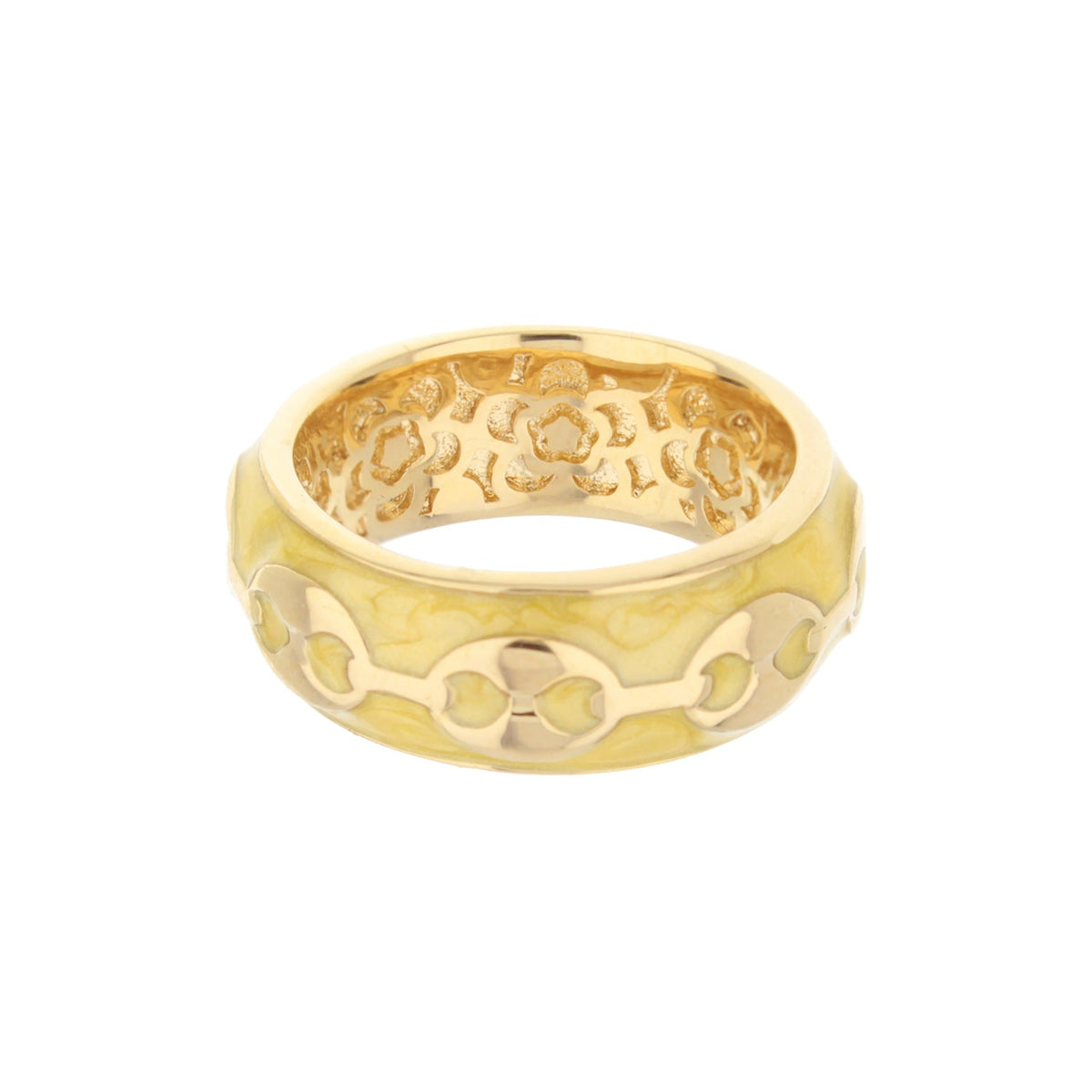Milano Band Ring by Lauren G Adams, gold-tone with green enamel and floral lattice interior on Tampa Home & Garden Store