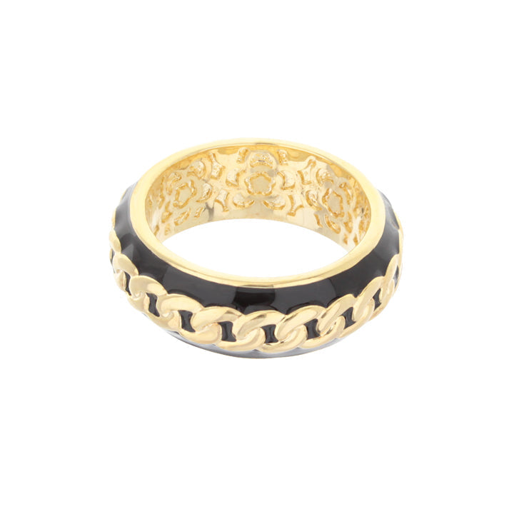 Laguna Links Band Ring gold-tone with black enamel, chain-link border by Lauren G Adams on Tampa Home & Garden Store