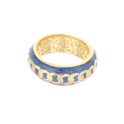 Laguna Links Band Ring in blue enamel with gold-tone chain-link edging by Lauren G Adams on Tampa Home & Garden Store