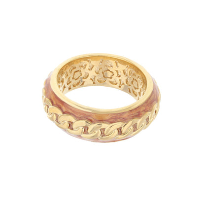 Laguna Links Band Ring by Lauren G Adams, gold-tone band with resin inlay and chain-link on Tampa Home & Garden Store