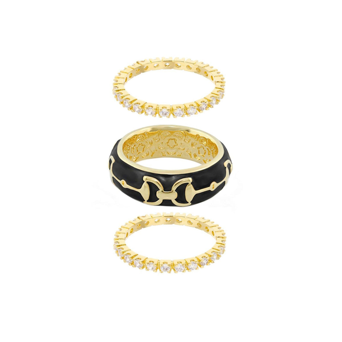 Equestrian Stirrup Ring Set, 3 rings with diamonds and gold enamel horse-bit by Lauren G Adams on Tampa Home & Garden Store