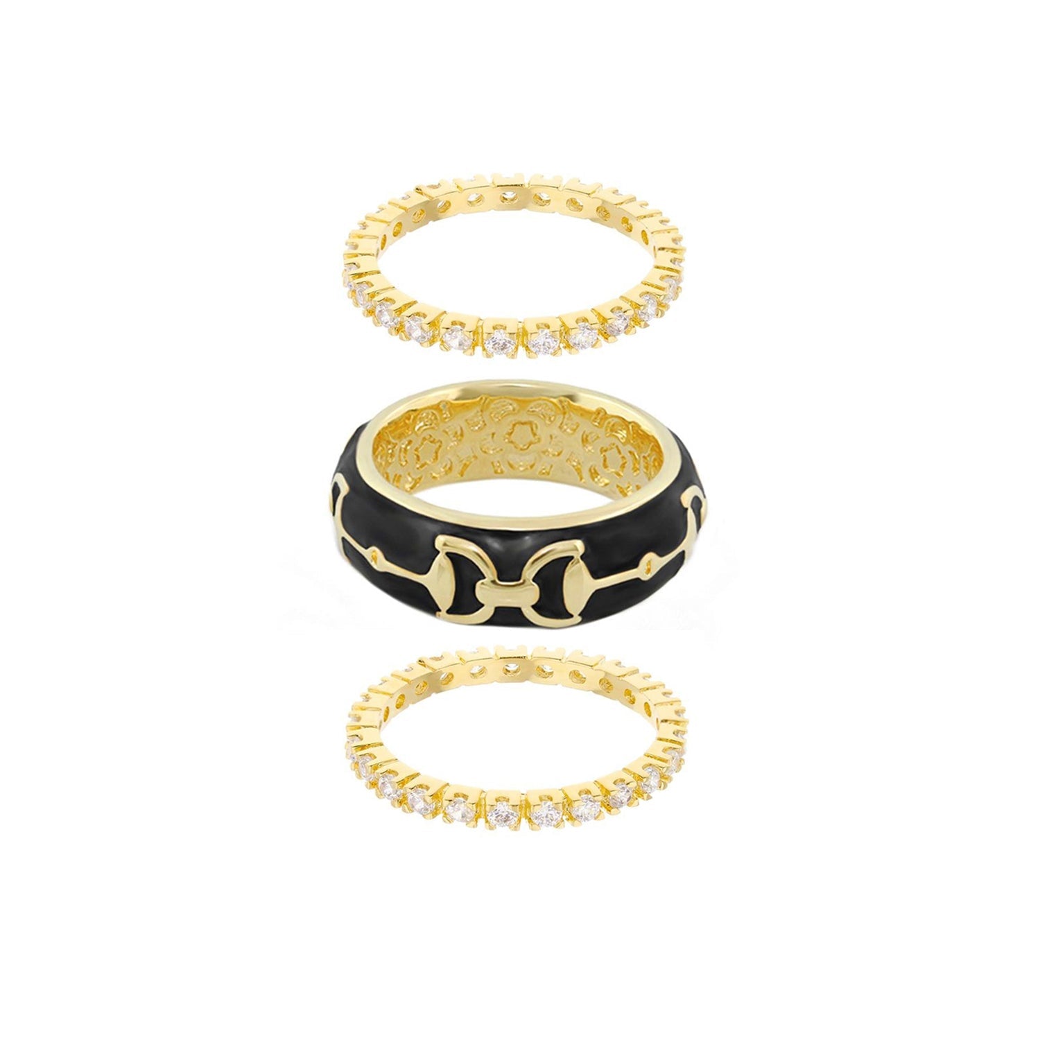 Equestrian Stirrup Ring Set, 3 rings with diamonds and gold enamel horse-bit by Lauren G Adams on Tampa Home & Garden Store