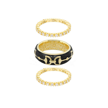 Equestrian Stirrup Ring Set, 3 rings with diamonds and gold enamel horse-bit by Lauren G Adams on Tampa Home & Garden Store
