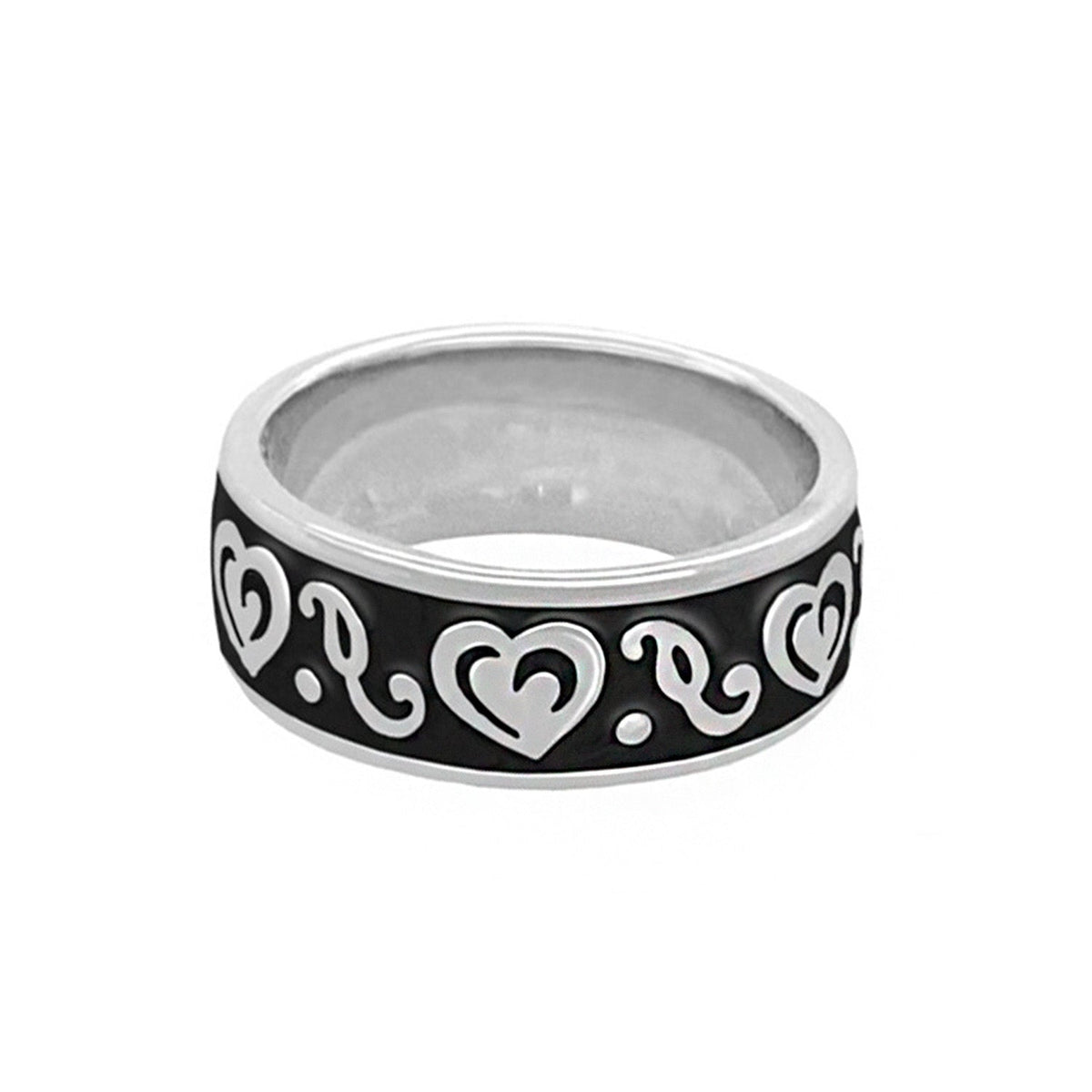 Hidden Hearts Ring Enamel Scroll Band black enamel with heart motifs by Lauren G Adams on Tampa Home & Garden Store