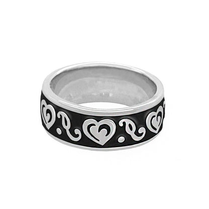 Hidden Hearts Ring Enamel Scroll Band black enamel with heart motifs by Lauren G Adams on Tampa Home & Garden Store