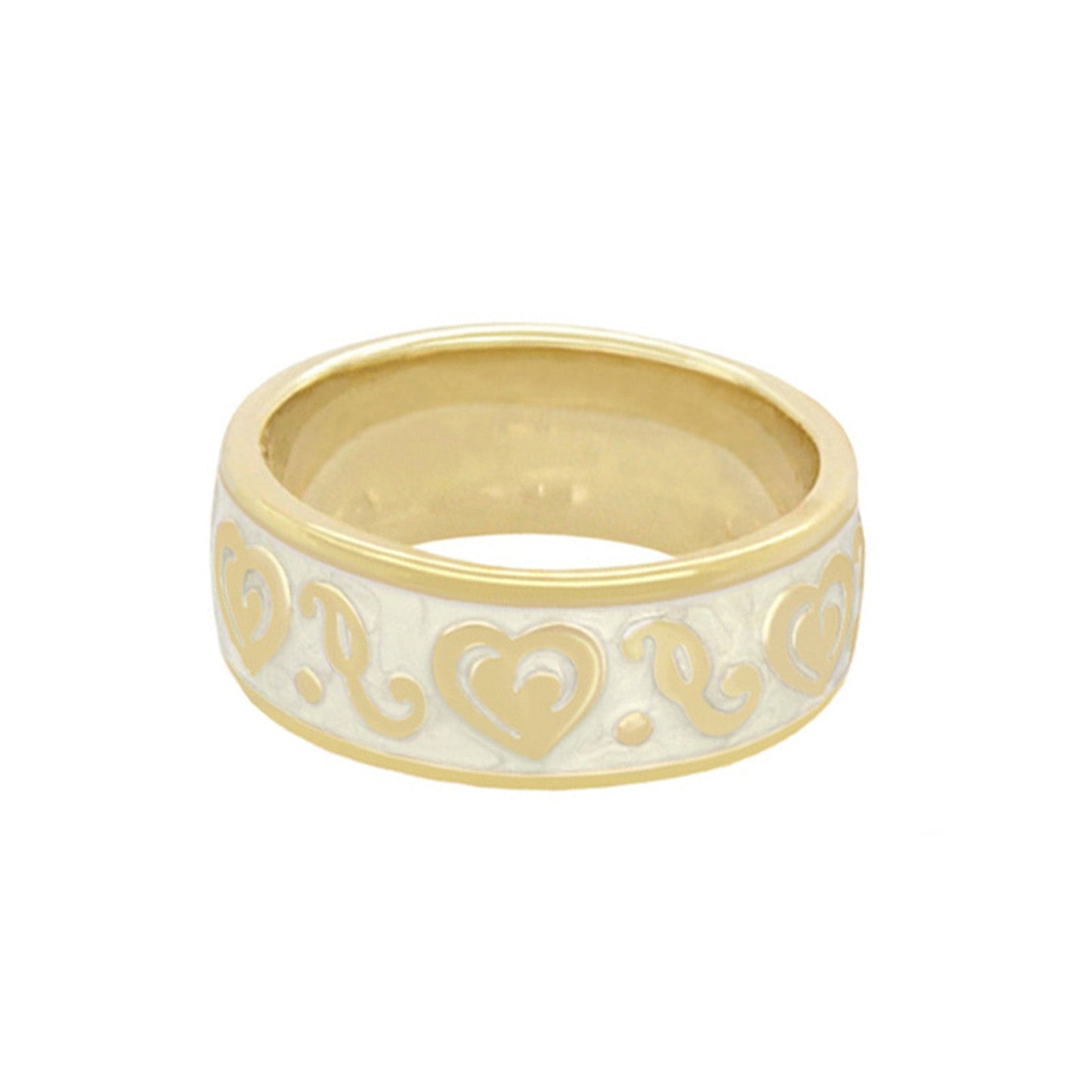 Hidden Hearts Ring - Enamel Scroll Band gold and white with heart motif, Lauren G Adams on Tampa Home & Garden Store