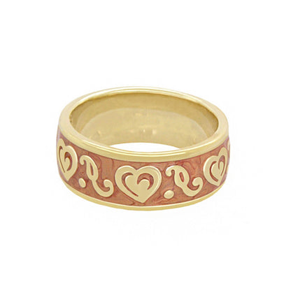 Hidden Hearts Ring Enamel Scroll Band gold-tone ring with pink enamel heart motif on Tampa Home & Garden Store