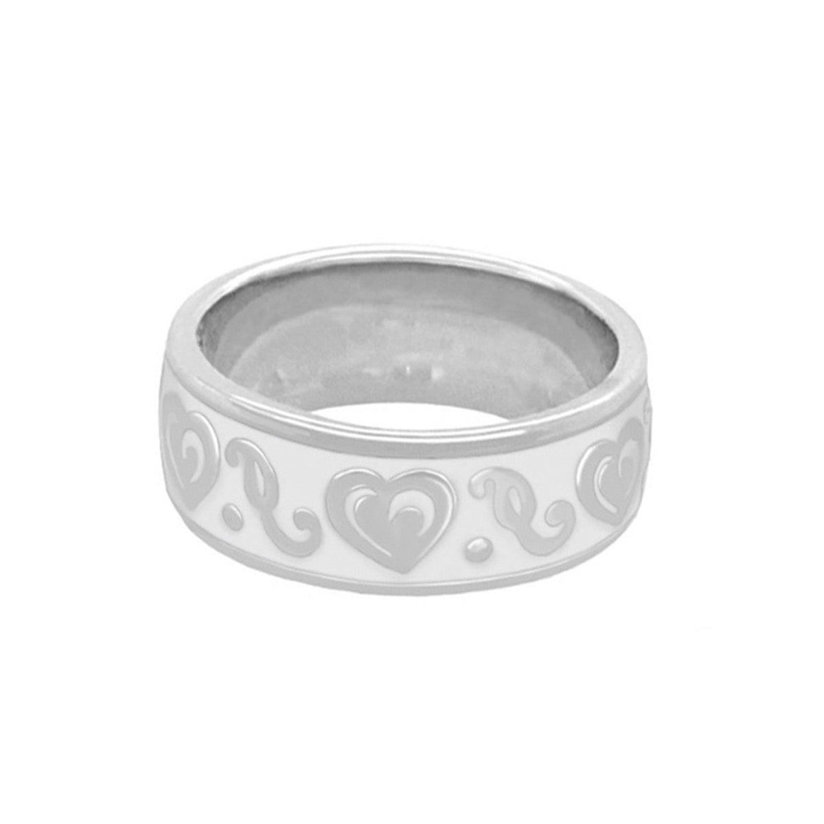 Hidden Hearts Ring enamel scroll band white enamel heart motifs Lauren G Adams on Tampa Home & Garden Store