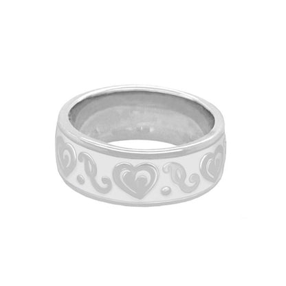 Hidden Hearts Ring enamel scroll band white enamel heart motifs Lauren G Adams on Tampa Home & Garden Store