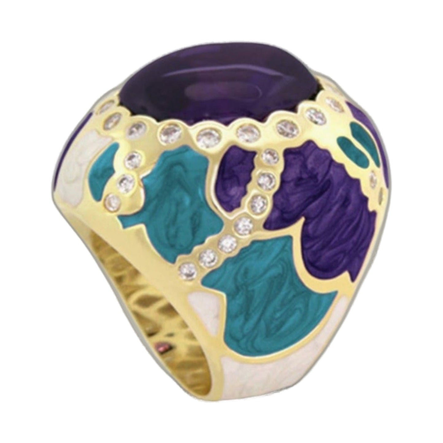 Cool Ice Cocktail Ring by Lauren G Adams; purple enamel dome with gold filigree and crystals on Tampa Home & Garden Store
