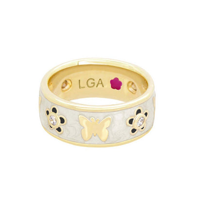 Band ring Butterfly World by Lauren G Adams, two-tone gold with enamel butterflies and crystals on Tampa Home & Garden Store