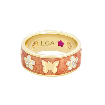 Butterfly World Band Ring gold-tone with brown enamel butterfly and flowers LGA logo inside on Tampa Home & Garden Store