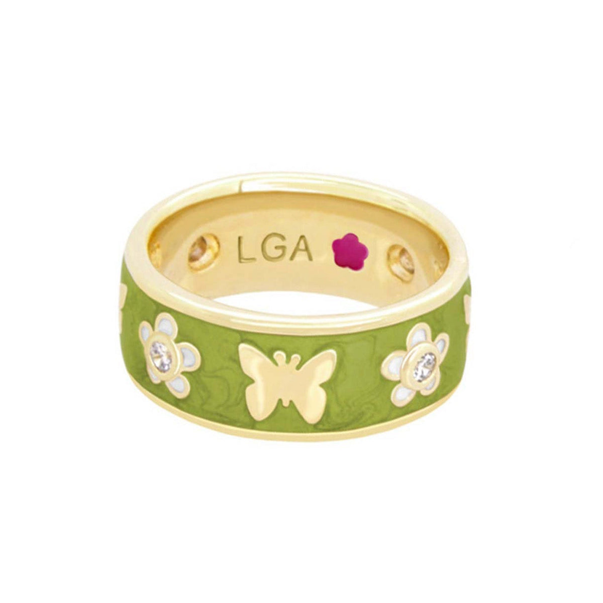 Butterfly World Band ring in green enamel with gold trim by Lauren G Adams LGA on Tampa Home & Garden Store