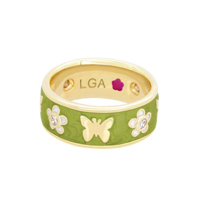 Butterfly World Band ring in green enamel with gold trim by Lauren G Adams LGA on Tampa Home & Garden Store