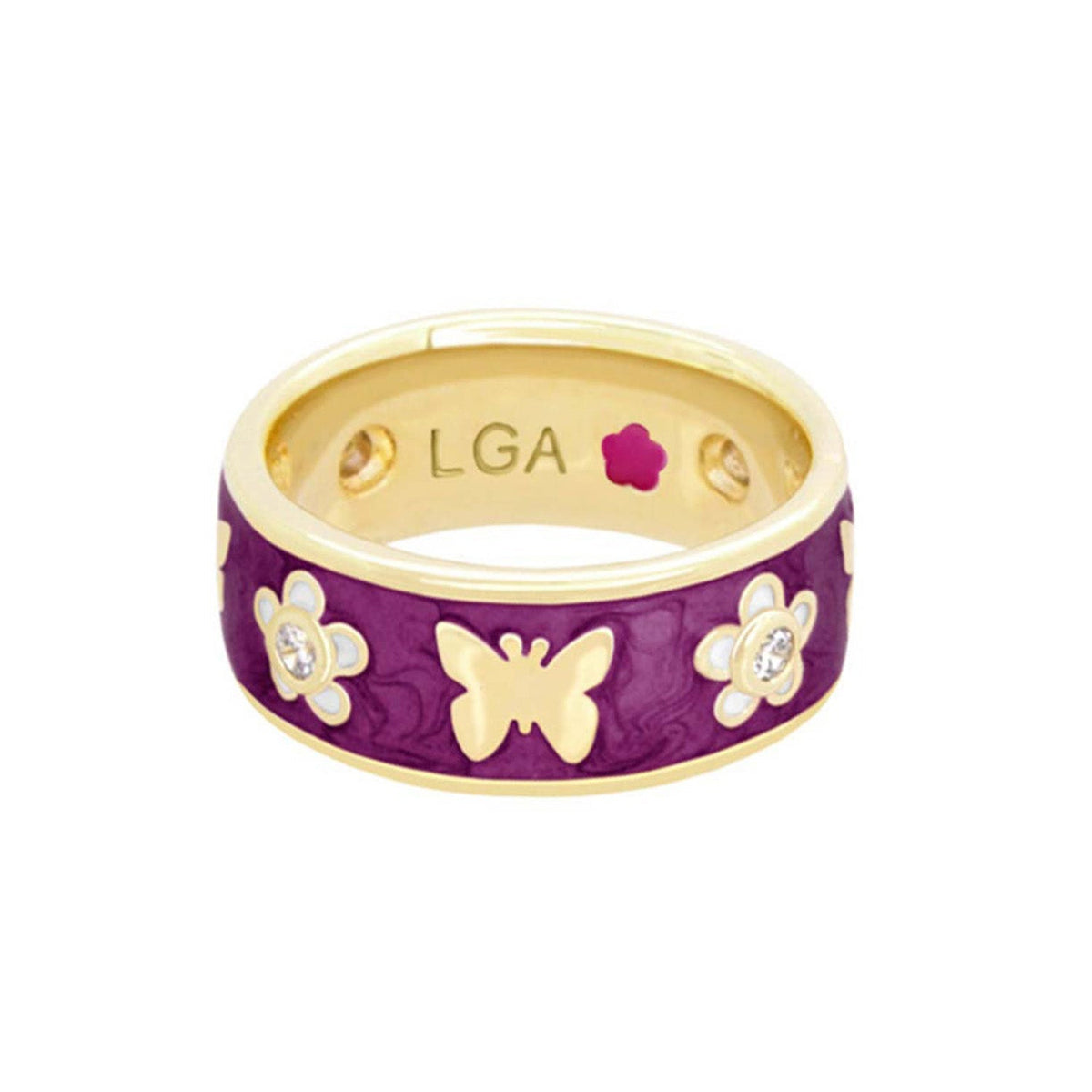 Butterfly World Band ring purple enamel with gold butterfly and flower accents, Lauren G Adams on Tampa Home & Garden Store