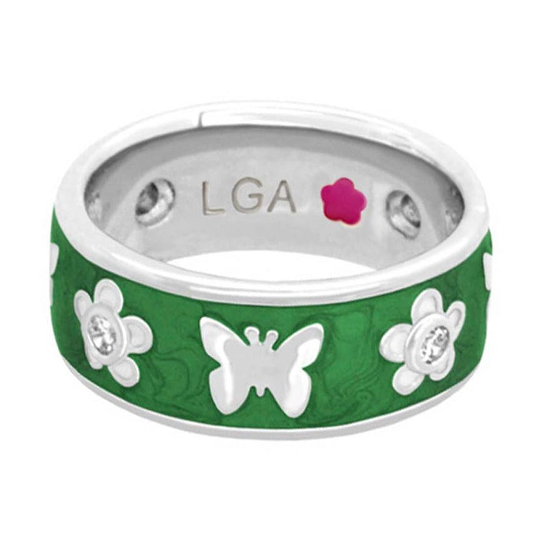 Butterfly World Band ring green enamel with white butterfly and flower accents Lauren G Adams on Tampa Home & Garden Store