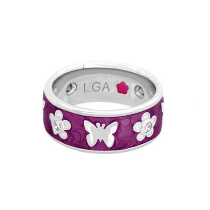 Butterfly World Band ring purple enamel with white butterfly accents, LGA on Tampa Home & Garden Store