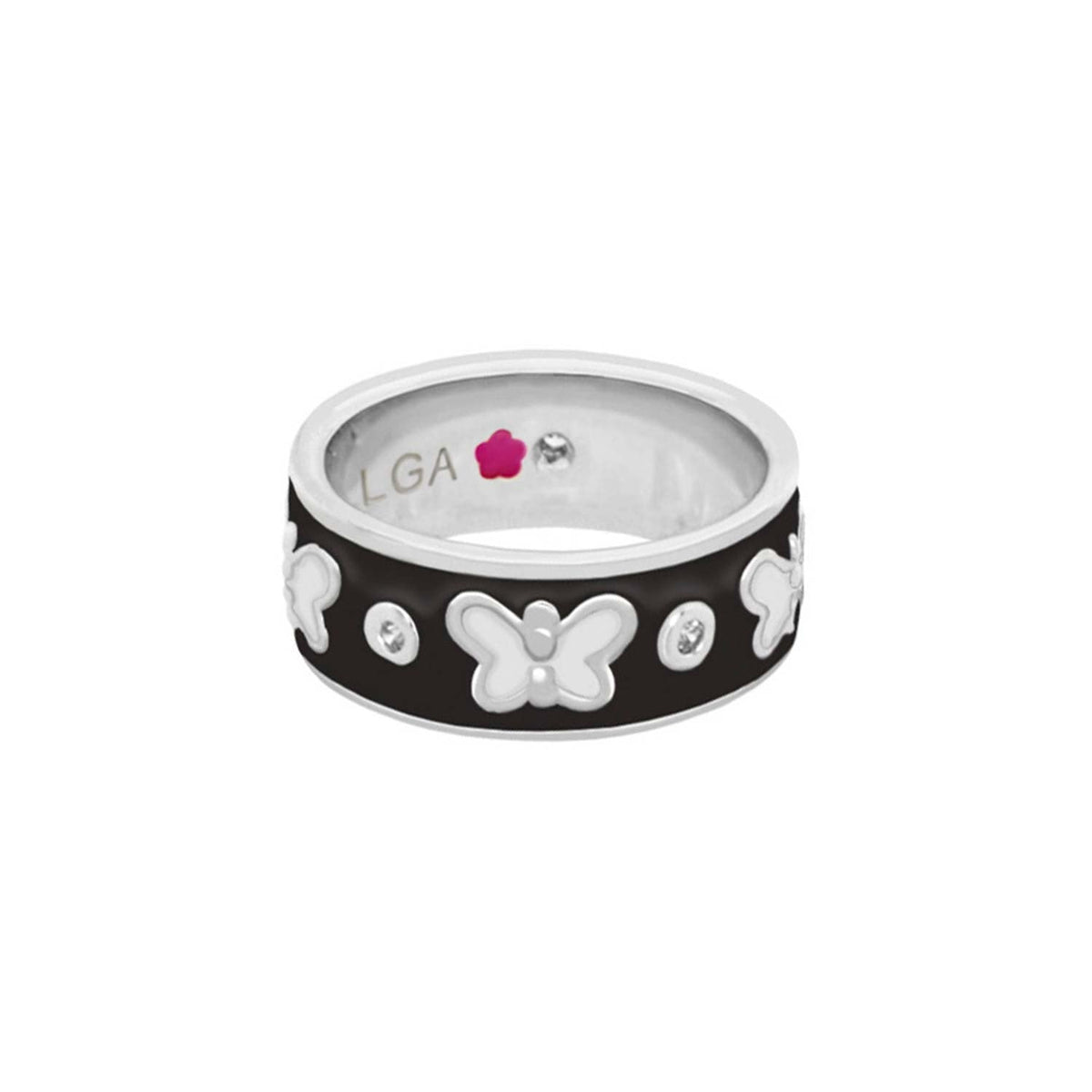 Butterfly World Ring by Lauren G Adams, black enamel band with butterfly motifs and crystal accents on Tampa Home & Garden Store
