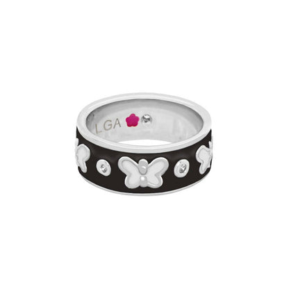 Butterfly World Ring by Lauren G Adams, black enamel band with butterfly motifs and crystal accents on Tampa Home & Garden Store
