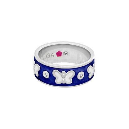 Lauren G Adams Butterfly World Ring blue enamel band with framed butterflies and crystals on Tampa Home & Garden Store