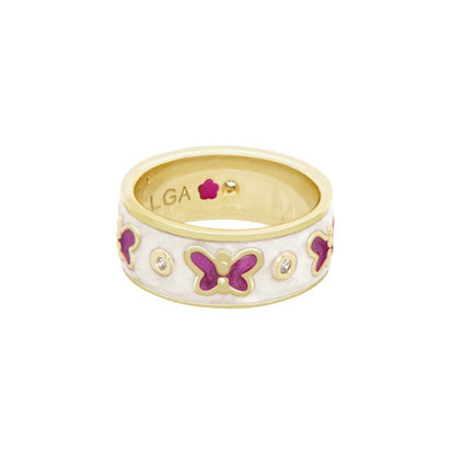 Butterfly World Ring by Lauren G Adams, white enamel band with pink butterfly accents on Tampa Home & Garden Store