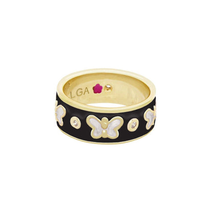 Butterfly World Ring Framed butterfly band by Lauren G Adams on black enamel with gold accents on Tampa Home & Garden Store
