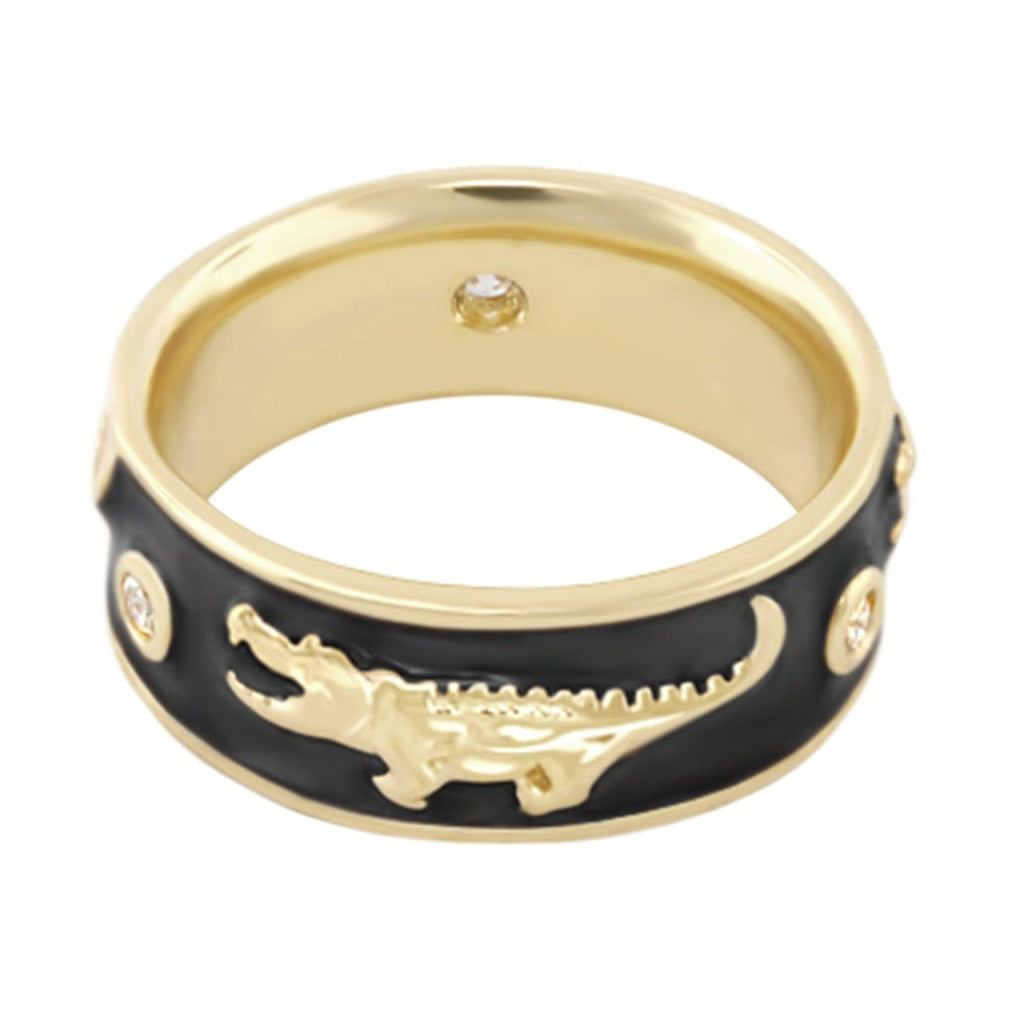 Animal Paradise Ring — Alligator Band gold-tone ring with black enamel crocodile motif on Tampa Home & Garden Store