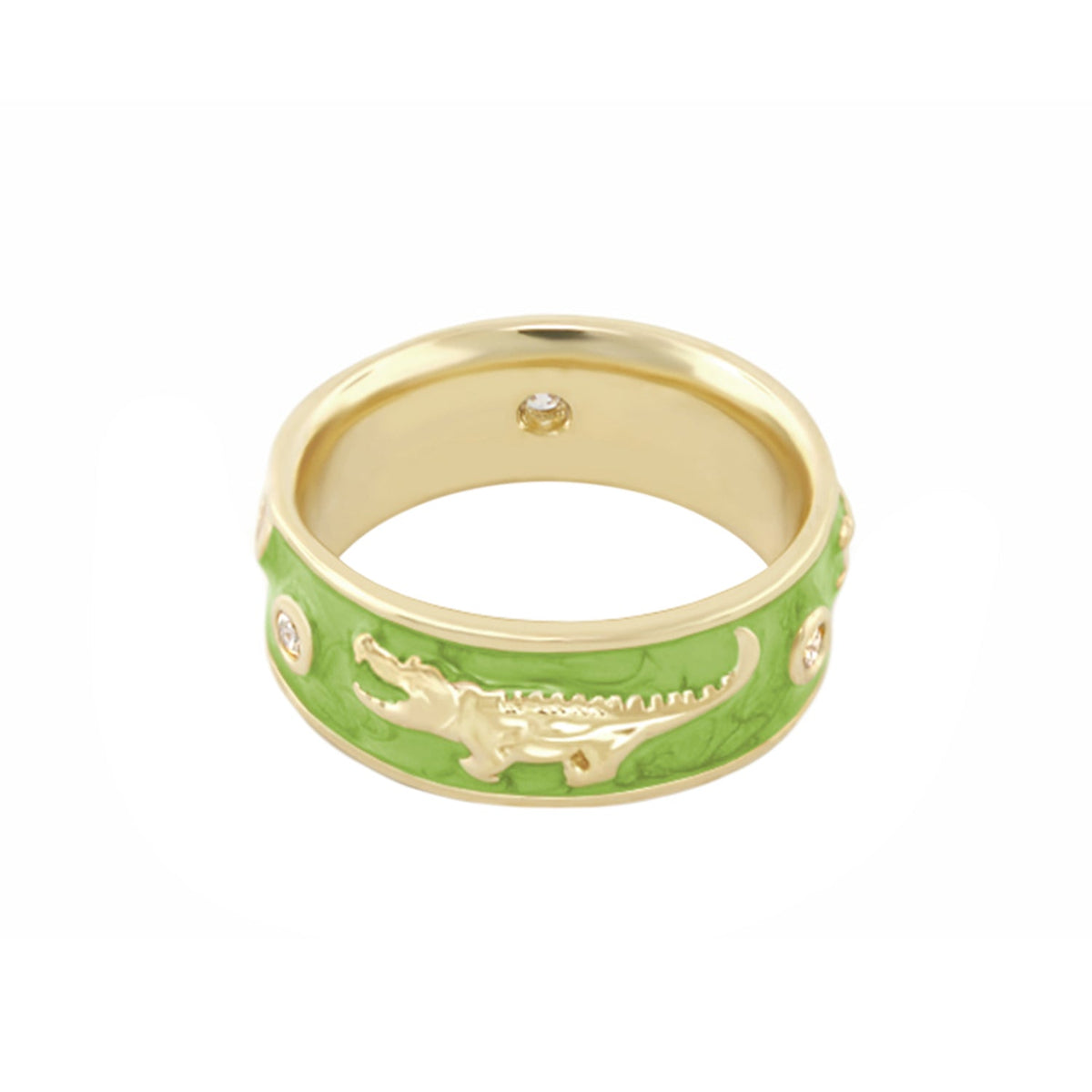 Animal Paradise Alligator Band Ring by Lauren G Adams, gold-tone with lime green enamel on Tampa Home & Garden Store