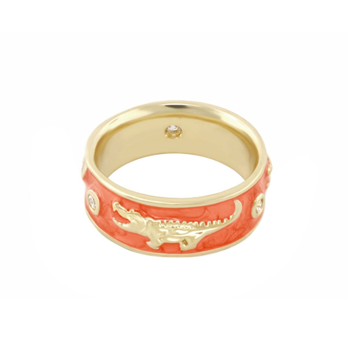 Animal Paradise Ring Alligator Band by Lauren G Adams, gold tone with red enamel and crystal accents on Tampa Home & Garden Store